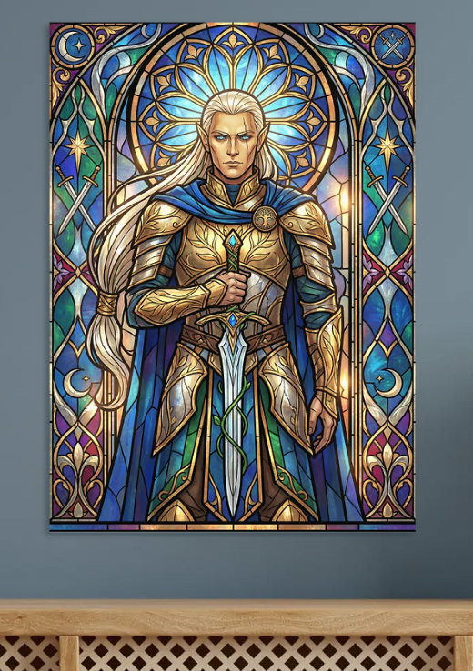 Elf Warrior in Stained Glass — metal poster wall art by Lineer